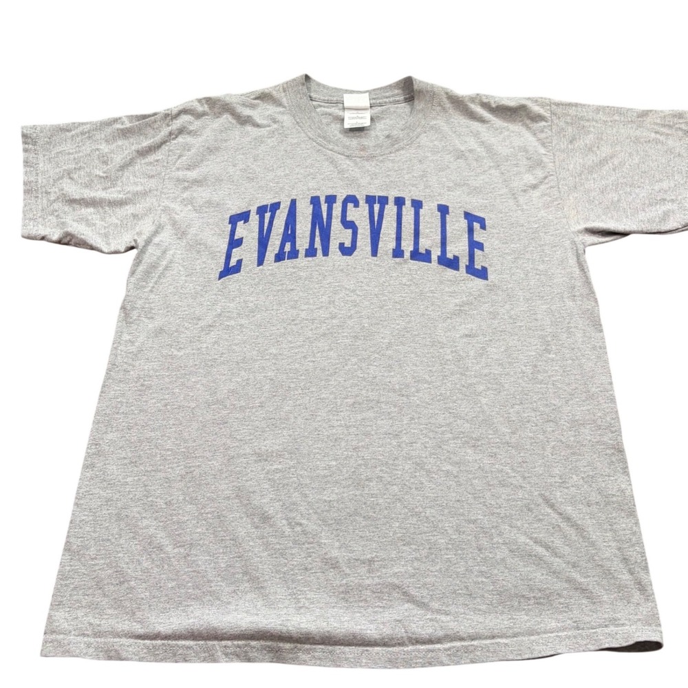 Gildan Ultra Cotton Evansville T-Shirt Mens Large Gray Short Sleeve Graphic Tee